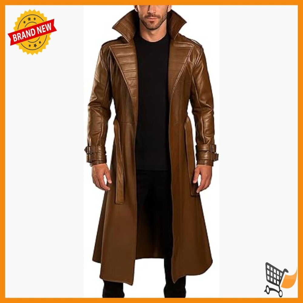 Mens Faux Leather Trench Coat Halloween Cosplay Costume X-Large